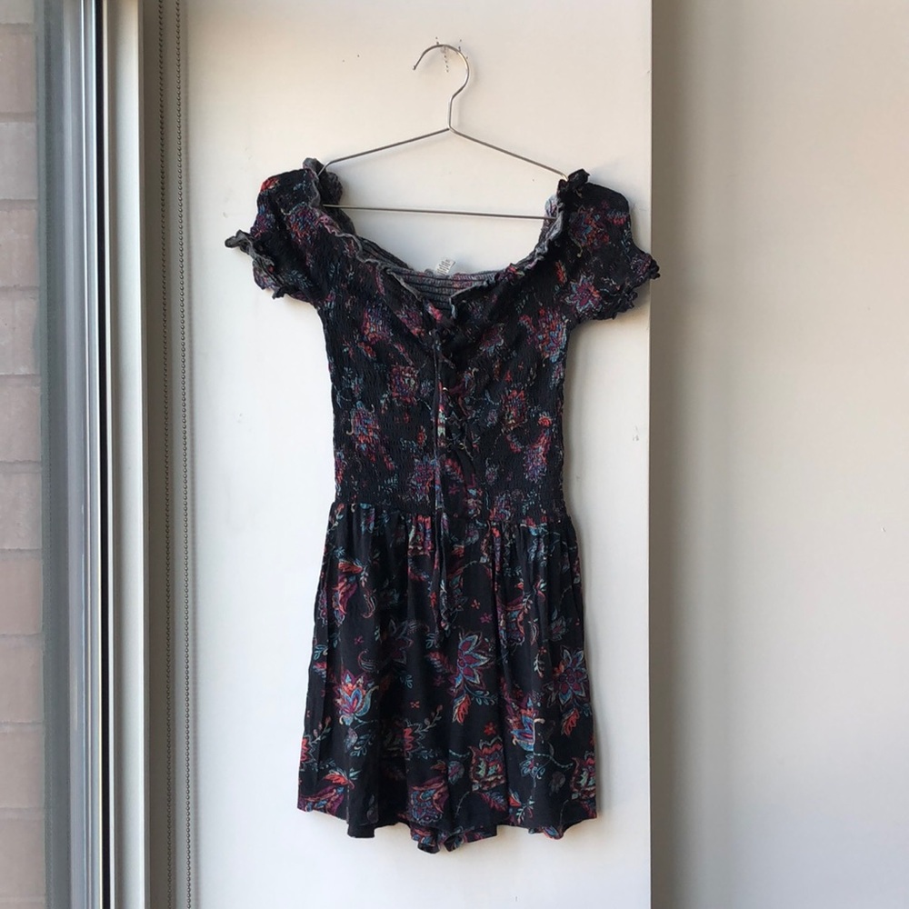 Eye Candy Cotton Shirred Bodice Paisley Print Lace Up Romper!